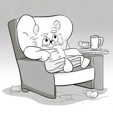 After a long day of adventures, the cartoon character found repose in a comfortable chair.