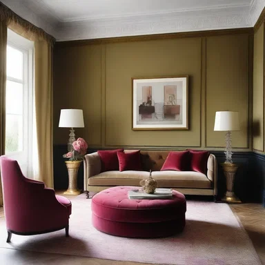 In the elegant living room, the designer decided to repose the plush velvet sofa against the wall.