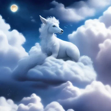The magical creature reposed on a bed of fluffy clouds, enjoying the tranquility of the celestial realm.