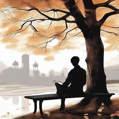 The protagonist would often repose on a park bench, lost in thought, while reading a book in the literature.