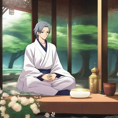 In the popular anime series, the protagonist's deceased father repose peacefully in a sacred shrine.