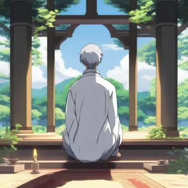 In the popular anime series, the protagonist's deceased father repose peacefully in a sacred shrine.