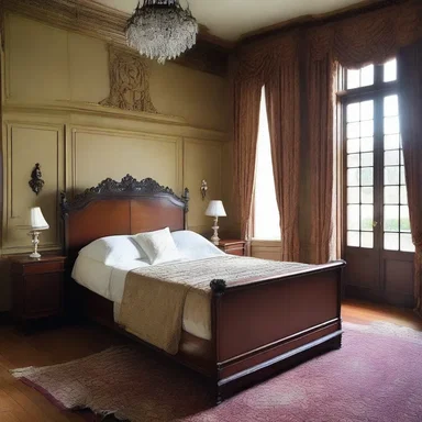 The grand bedroom of the mansion had a luxurious bed where the deceased owner would repose eternally in his final rest.