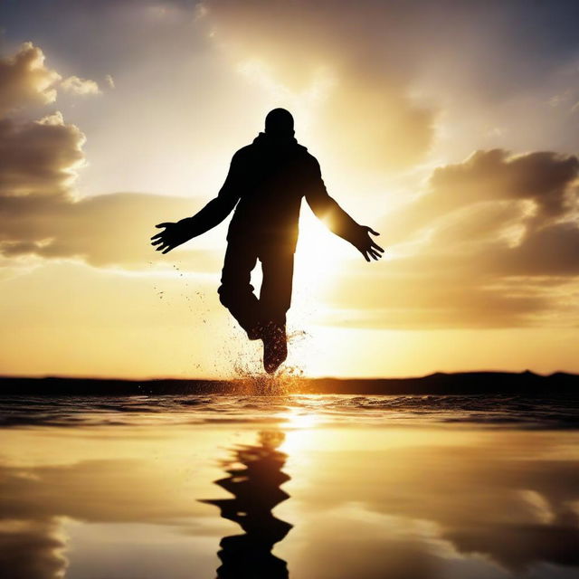 An inspirational image showing a figure repeatedly falling and rising, with a backdrop of a sunrise reflecting resilience.