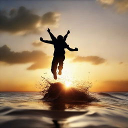 An inspirational image showing a figure repeatedly falling and rising, with a backdrop of a sunrise reflecting resilience.