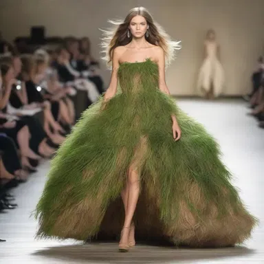 She walked down the runway in a stunning dress made of mown grass, turning heads with her unique, eco-friendly design.