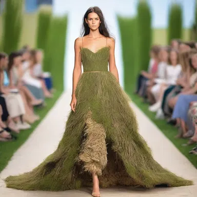 She walked down the runway in a stunning dress made of mown grass, turning heads with her unique, eco-friendly design.