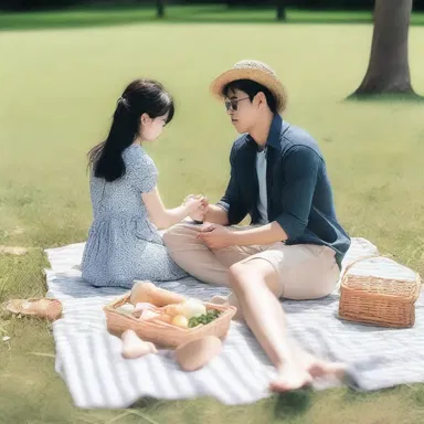 They had a picnic in the park, surrounded by a sea of mown grass, enjoying each other's company under the warm sun.