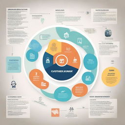 An infographic showcasing the customer journey at Evolvily, a social media marketing agency. Illustrate the close collaboration process, from onboarding, strategy development, content creation, to metrics analysis and optimization.