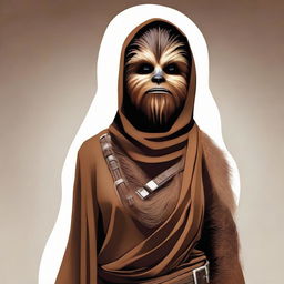 Chewbacca, the heroic Wookiee from Star Wars, donned in a beautifully designed hijab.