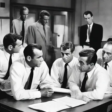 The determinative verdict of the jury in the film '12 Angry Men' decides the fate of a young man accused of murder.