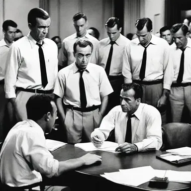 The determinative verdict of the jury in the film '12 Angry Men' decides the fate of a young man accused of murder.