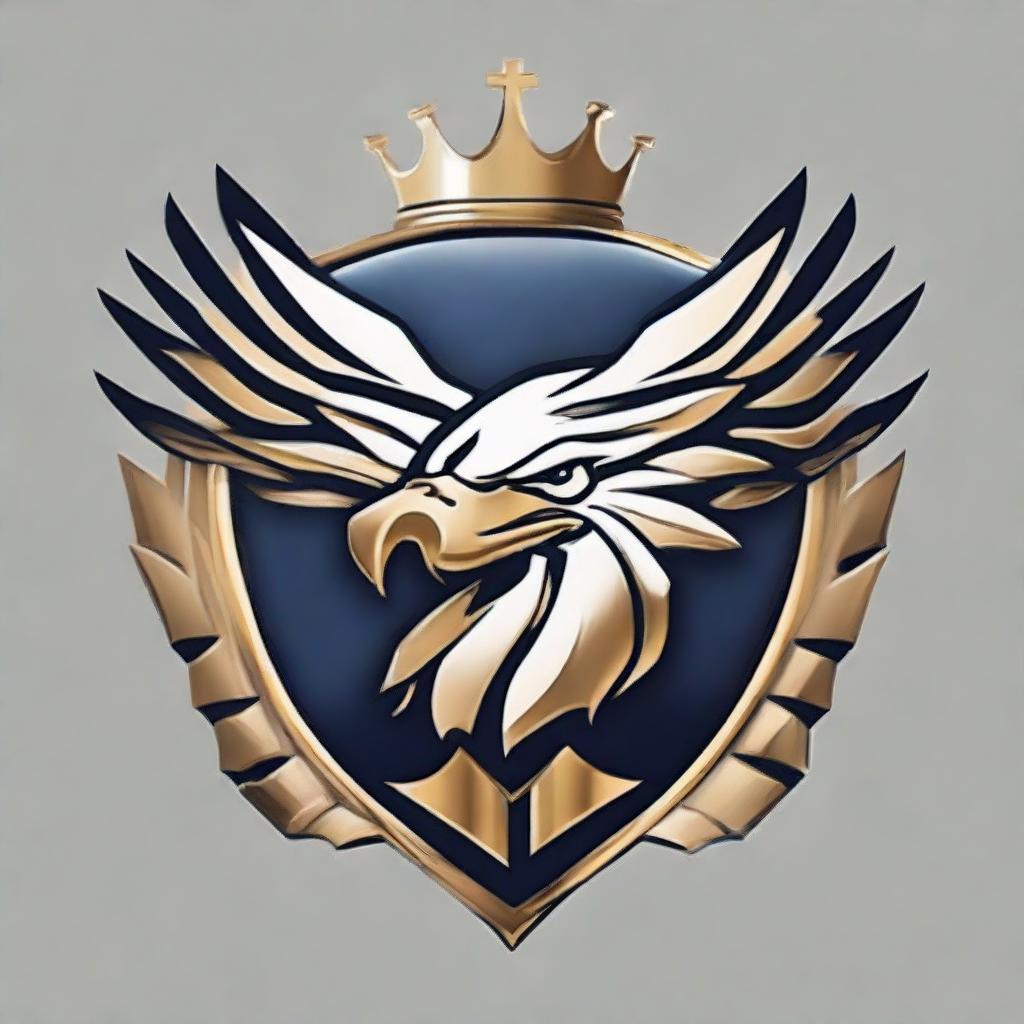 A splendid logo of Royal Eagle Football Club, displaying an imposing, regal eagle merged with a powerful football design, all encapsulated by lustrous shades of royalty.