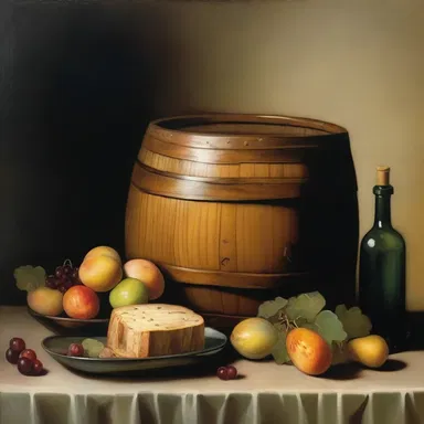 The still-life painting depicted a wine cask placed prominently in the foreground, symbolizing abundance and indulgence.