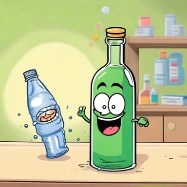 In the cartoon, the character accidentally dropped a bottle of carbonic acid, which caused a humorous chain reaction of reactions.