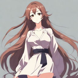 A confident adult anime girl, with flowing hair and elegant clothing, embodying poise and sophistication.