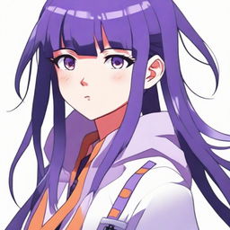 A colorful depiction of Hinata, from the anime Naruto, with her lavender eyes and dark blue hair, wearing her iconic outfit.