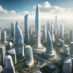 Futuristic cityscape of Jakarta, envisioning how it might look after a thousand years with advanced technology and dramatic architecture