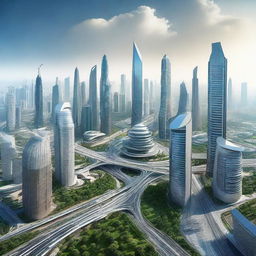 Futuristic cityscape of Jakarta, envisioning how it might look after a thousand years with advanced technology and dramatic architecture