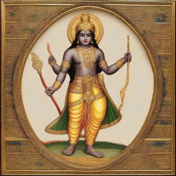 A 22 year old dignified Lord Rama, warrior, with a bow, depicting Indian mythology