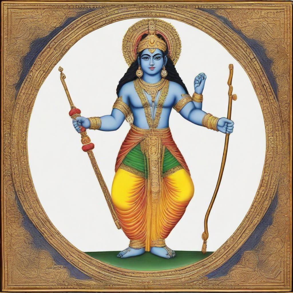 A 22 year old dignified Lord Rama, warrior, with a bow, depicting Indian mythology