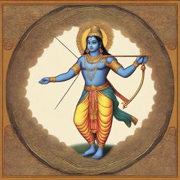 A 22 year old dignified Lord Rama, warrior, with a bow, depicting Indian mythology