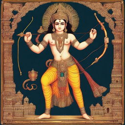 A 22 year old dignified Lord Rama, warrior, with a bow, depicting Indian mythology