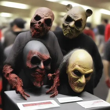 The horror convention had various vendors selling scary masks and props.