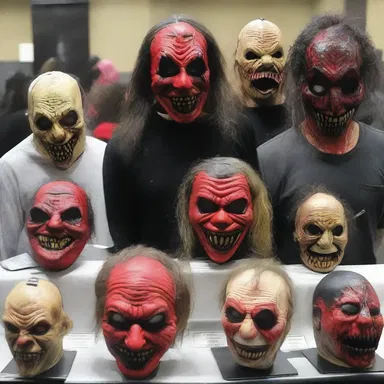 The horror convention had various vendors selling scary masks and props.