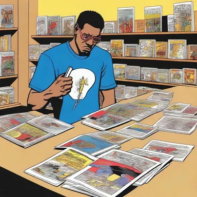 The comic book store vendor displayed the latest issues and graphic novels.