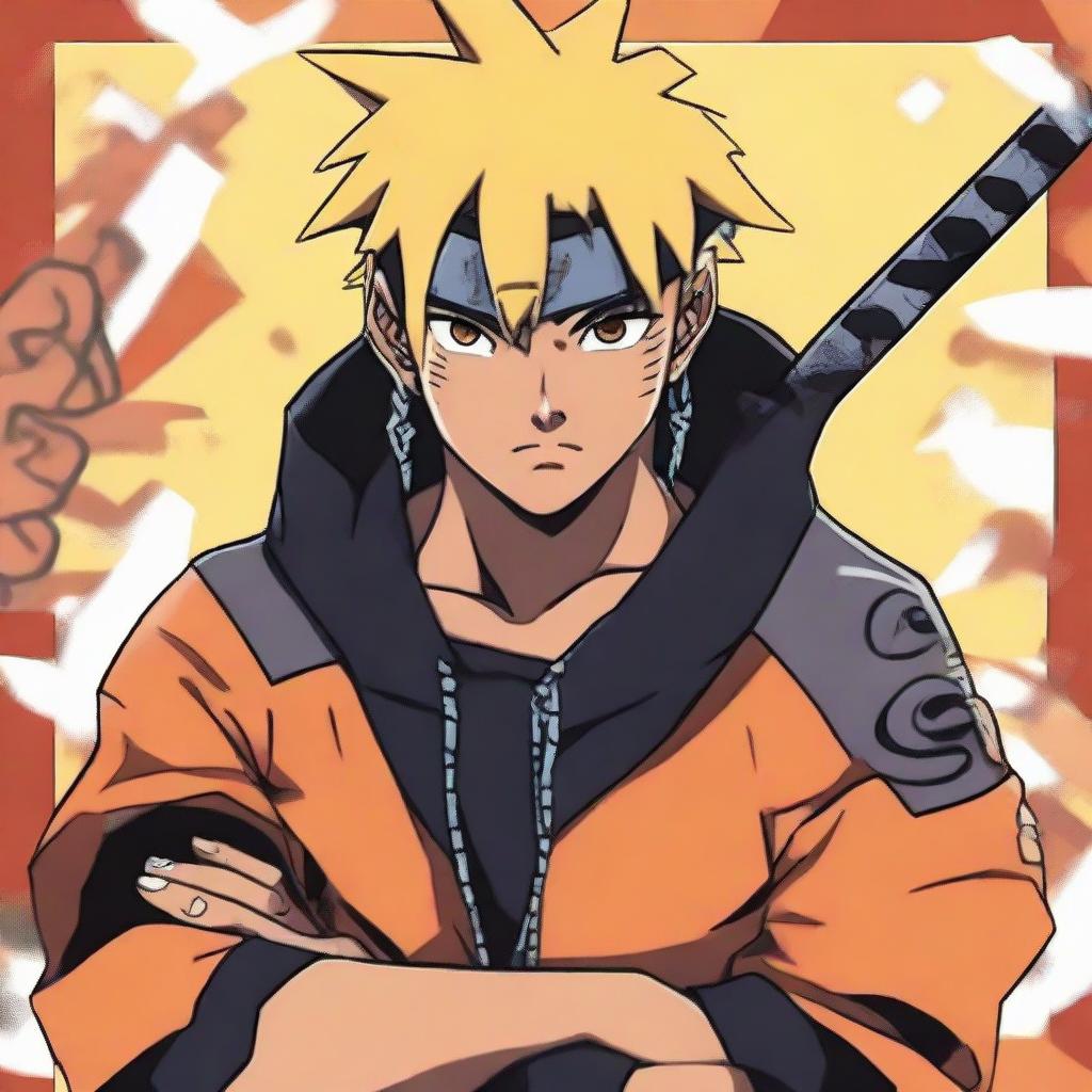 American rapper XXXTentacion depicted in the vibrant and character-filled universe of the anime series Naruto, wearing a Konoha ninja outfit.