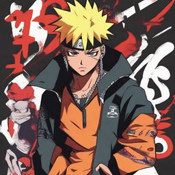 American rapper XXXTentacion depicted in the vibrant and character-filled universe of the anime series Naruto, wearing a Konoha ninja outfit.