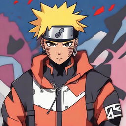 American rapper XXXTentacion depicted in the vibrant and character-filled universe of the anime series Naruto, wearing a Konoha ninja outfit.