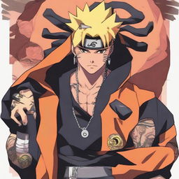 American rapper XXXTentacion depicted in the vibrant and character-filled universe of the anime series Naruto, wearing a Konoha ninja outfit.