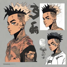 Reimagining American rapper XXXTentacion as an anime character, retaining signature tattoos and hairstyle, but adopting a distinctive anime style.