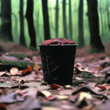 The horror film 'The Blair Witch Project' features a blood cup fungus as a haunting and eerie element in the forest setting.