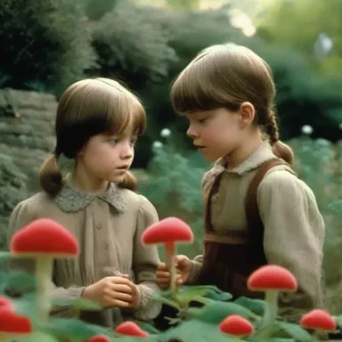 In the romantic movie 'The Secret Garden', the main characters share a magical moment surrounded by the beauty of blood cup fungi in a secluded garden.