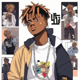 Anime-styled portrayal of American rapper Juice WRLD, incorporating his unique sense of style and capturing his distinctive musical persona.