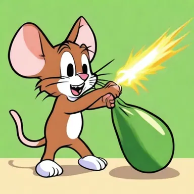 In the cartoon series 'Tom and Jerry', Jerry the mouse uses an exploding cucumber as a weapon to scare Tom the cat.