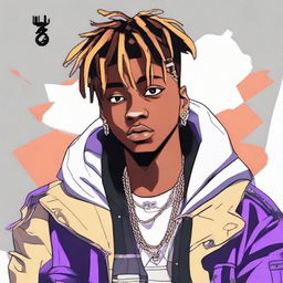 Anime-styled depiction of American rapper Juice WRLD, preserving his distinct fashion style and capturing his iconic musical essence.