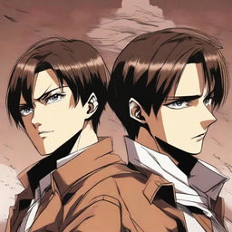 Dynamic and detailed anime-style depiction of Eren Yeager and Levi Ackerman from Attack on Titan, exhibiting their steadfast determination