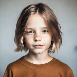 A young boy with trendy middle part hair.