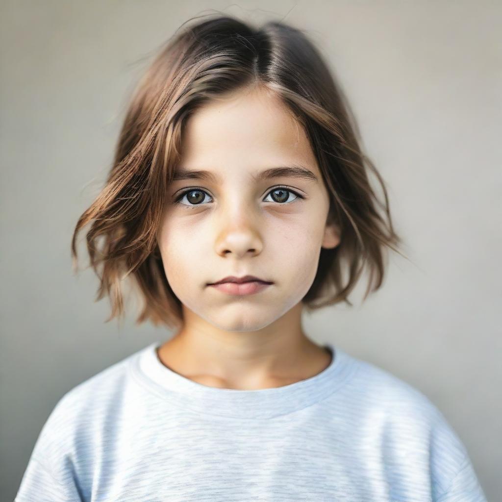 A young boy with trendy middle part hair.