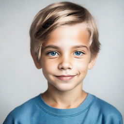 A young boy with trendy middle part hair.