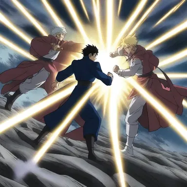 The climactic battle scene in the anime series showed the protagonists using their special powers to prevent an overthrust fault from causing widespread devastation.