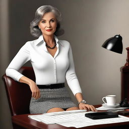 This is a high-resolution digital art image of a classy woman in her 50s