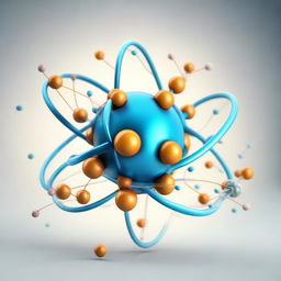 A highly detailed, scientifically accurate 3D representation of an atom, showing the protons, neutrons, and electrons in dynamic motion