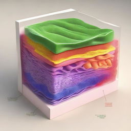 A detailed 3D depiction of a plant cell wall structure, showcasing its composition with layers of cellulose, hemicellulose, and pectin