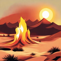 A striking illustration of heat sensation or extremity, such as a sunny desert with shimmering mirages or a roaring bonfire with dynamic flames dancing fiercely.