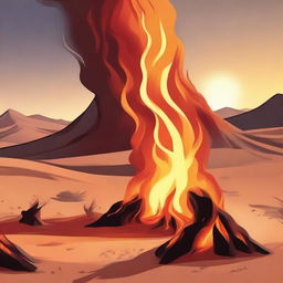 A striking illustration of heat sensation or extremity, such as a sunny desert with shimmering mirages or a roaring bonfire with dynamic flames dancing fiercely.